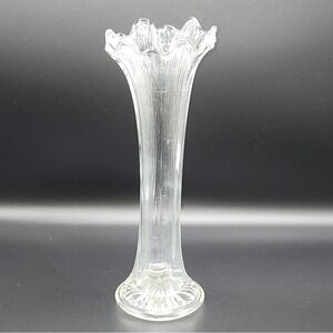 Vintage Tall Crystal Bud Vase Narrow Flared Top Elegant Collectible 11.7"Hx3.5"W